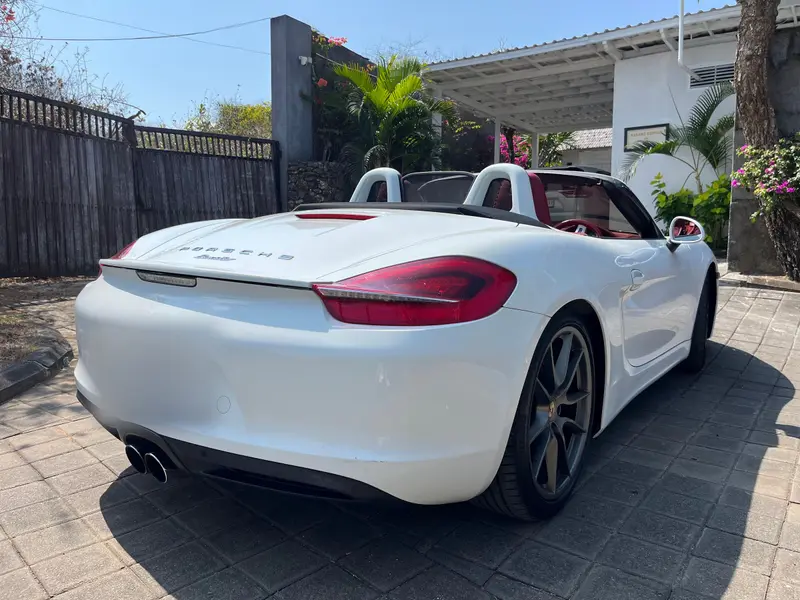 Porsche Boxster White (Black Soft Top), back