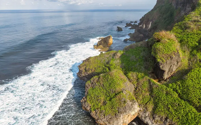 A rocky stretch of the Bali coast from above